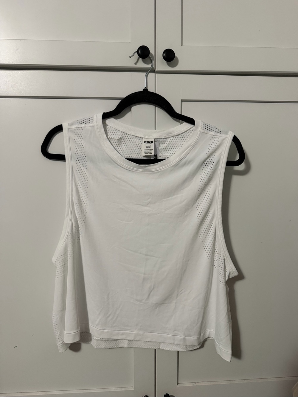 PINK Victoria's Secret White Mesh-Panel Athletic Tank